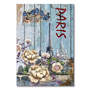 Ahşap Tablo Ahşap Zeminde Paris Eyfel Kulesi 50x70 cm