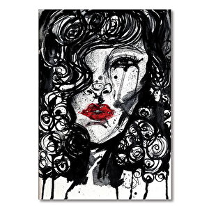 Ahşap Tablo Kırmızı Dudaklı Ağlayan Kadın 50x70 cm