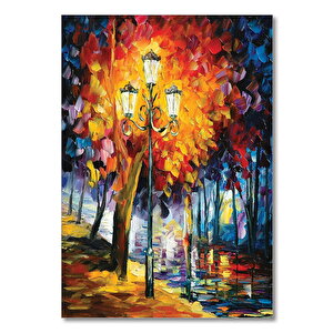 Ahşap Tablo Akşam Yol Ağaçlar Yağlı Boya 25x35 cm