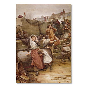 Ahşap Tablo Balıkçı Köyünde Felaket Yağlıboya 35x50 cm