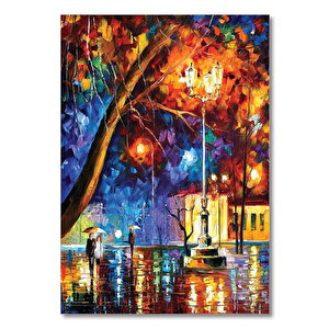 Ahşap Tablo Yağmurda Şehir İnsanlar 50x70 cm