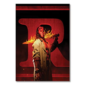 Ahşap Tablo Hellboy Alevli Kılıcıyla Görseli 35x50 cm