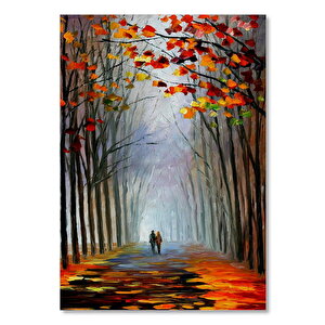 Ahşap Tablo Ağaçlı Yolda Çift Yağlıboya 35x50 cm