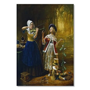 Ahşap Tablo Keman Ağacı Kadın Ve Çocukları Sürrealist Tablo 50x70 cm