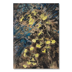 Ahşap Tablo Eski Mavi Zemin Üzerinde Sarı Çiçekler 25x35 cm