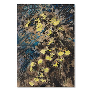 Ahşap Tablo Eski Mavi Zemin Üzerinde Sarı Çiçekler 35x50 cm