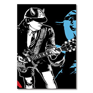 Ahşap Tablo Acdc Angus Young Boynuzlu Şapka Çizim 25x35 cm
