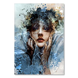 Ahşap Tablo Kadın Yüzü Ve Suluboya Süslemeler 50x70 cm