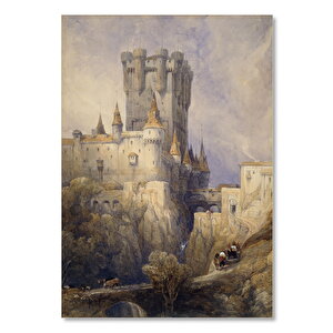 Ahşap Tablo Görkemli Kale Ve Yolda At Arabaları 25x35 cm