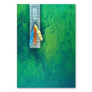 Ahşap Tablo Tahta İskelede Renkli Kanolar 35x50 cm