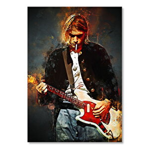 Ahşap Tablo Kurt Cobain Sahnede Çizim 25x35 cm