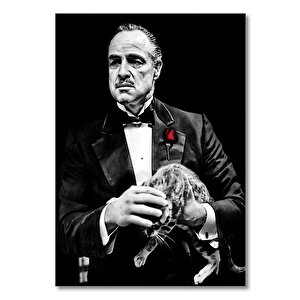 Ahşap Tablo Baba Marlon Brando Ve Kedisi Siyah Arkaplan 35x50 cm