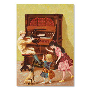 Ahşap Tablo Piyano Çocuklar Ve Köpekler 25x35 cm