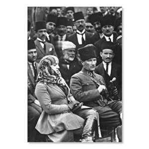 Ahşap Tablo Atatürk 17 Mart 1923'te Latife Hanım 25x35 cm