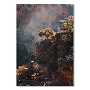 Ahşap Tablo Yamaçtaki Evler Ve Ağaçlar 35x50 cm