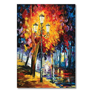 Ahşap Tablo Akşam Yol Ağaçlar Yağlı Boya 25x35 cm