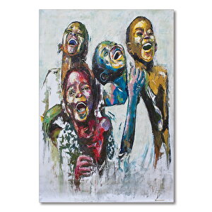 Ahşap Tablo Afrikalı Çocukların Kahkahaları Yağlıboya 35x50 cm