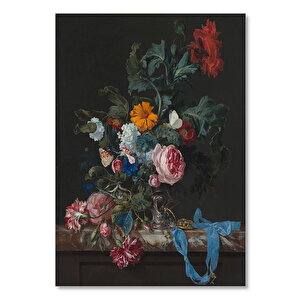 Ahşap Tablo Mermer Üzerinde Renkli Çiçekler 50x70 cm