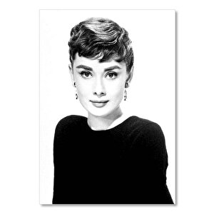 Ahşap Tablo Audrey Hepburn Siyah Beyaz Portre 35x50 cm