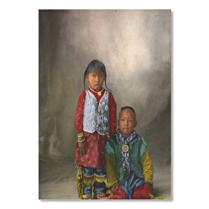 Ahşap Tablo Kızılderili Çocuklar Renklendirilmiş Fotoğraf 25x35 cm