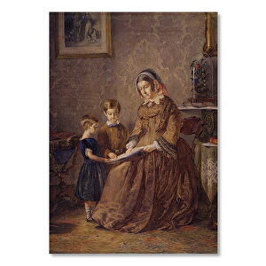 Ahşap Tablo Çocuklarına Okuma Öğreten Kadın 35x50 cm