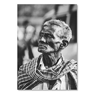 Ahşap Tablo Düşünceli İhtiyar Siyah Beyaz 50x70 cm