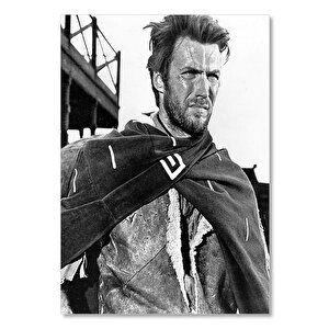 Ahşap Tablo Clint Eastwood Pançosuyla Siyah Beyaz 25x35 cm