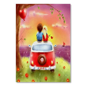 Ahşap Tablo Aşk Minibüsü Çift Günbatımı 35x50 cm