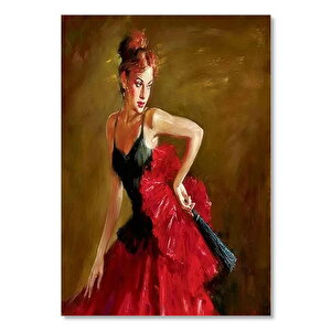 Ahşap Tablo Kırmızı Siyah Elbiseli Flemenko Dansçısı 25x35 cm