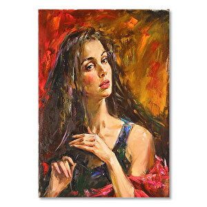 Ahşap Tablo Askılı Elbiseli Kumral Kadın 35x50 cm