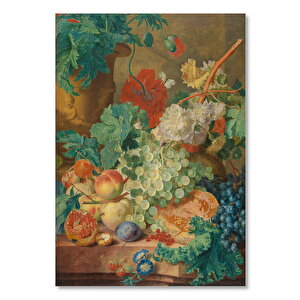 Ahşap Tablo Meyveler Ve Kasımpatı Çiçekleri Yağlıboya 25x35 cm