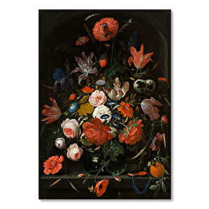 Ahşap Tablo Karışık Renkli Çiçekler Siyah Arkaplan 35x50 cm