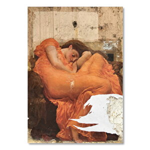 Ahşap Tablo Uzanan Turuncu Elbiseli Kadın Duvar Boyama 25x35 cm