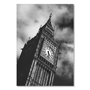 Ahşap Tablo Londra Big Ben Saat Kulesi Siyah Beyaz 35x50 cm