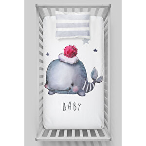 Lastikli Çarşaf Seti (70x130+15) - Pure Baby Serisi - Sevimli Balina