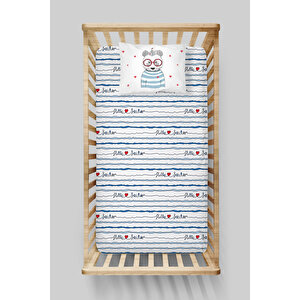 Park Yatak Lastikli Çarşaf Seti (70x110+15) - For Baby Serisi - Gözlüklü Denizci Kutup Ayısı