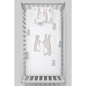 Lastikli Çarşaf Seti (70x130+15) - Pure Baby Serisi - Doodle Tavşanlar