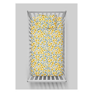 Park Yatak Lastikli Çarşaf Seti (70x110+15) - Iconic Serisi - Sarı Minik Çiçekler