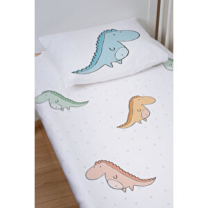 Lastikli Çarşaf Seti (60x120+15) - Pure Baby Serisi - Renkli Dinozorlar