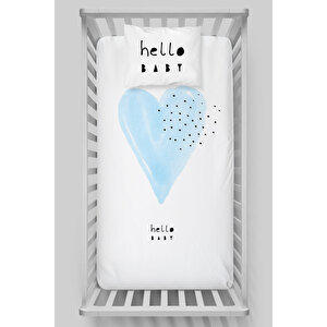 Park Yatak Lastikli Çarşaf Seti (70x110+15) - Pure Baby Serisi - Mavi Romantik Kalp