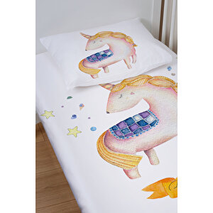 Lastikli Çarşaf Seti (80x140+15) - Pure Baby Serisi - Yıldızlar Altında Unicorn