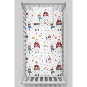 Lastikli Çarşaf Seti (70x130+15) - Little Baby Serisi - Buz Pateni Yapan Tavşan Ve Kutup Ayısı 