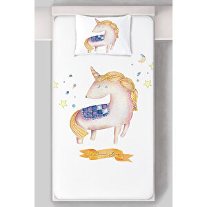Lastikli Çarşaf Seti (90x190+20) - Pure Baby Serisi - Yıldızlar Altında Unicorn