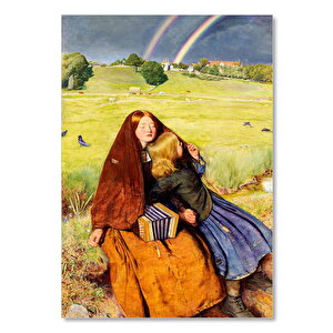 Ahşap Tablo Çifte Gökkuşağı Ve Akordeonlu Kadınla Kızı 35x50 cm