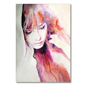 Ahşap Tablo Suluboya Kırmızı Hakim Kadın Portre 25x35 cm