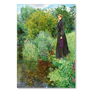 Ahşap Tablo Göl Kenarında Ağaçlar Ve Düşünceli Kadın 35x50 cm