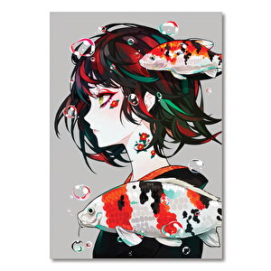 Ahşap Tablo Japon Kızı Ve Japon Balıkları 25x35 cm