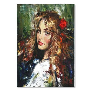 Ahşap Tablo Beyaz Elbiseli Sarışın Kadın 35x50 cm