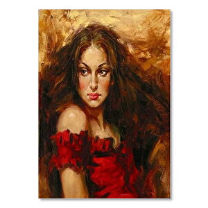 Ahşap Tablo Hüzünlü Bakışlı Kadın 50x70 cm
