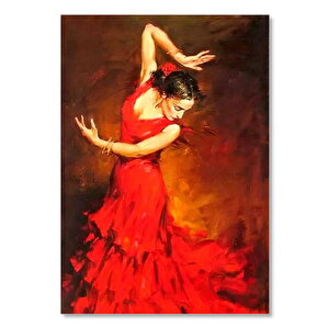 Ahşap Tablo Kırmızı Elbiseli Flemenko Dansçısı Kadın 25x35 cm